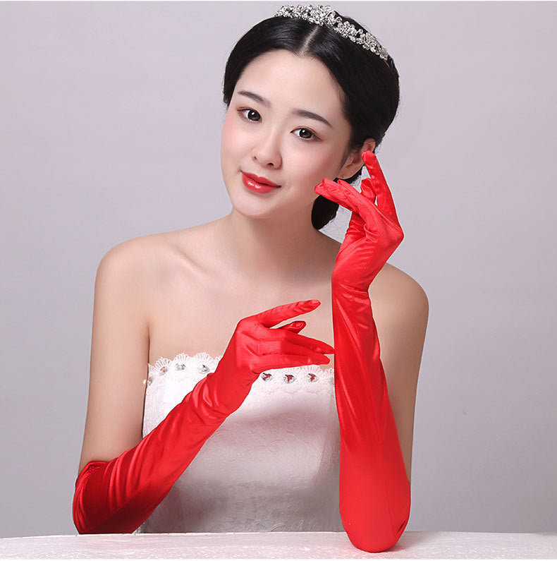 Beaded Satin Sun Protection Bridal Wedding Gloves