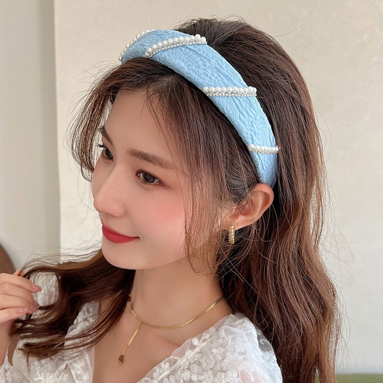 Pearl Mesh Small Flower Hair Band Blue Color