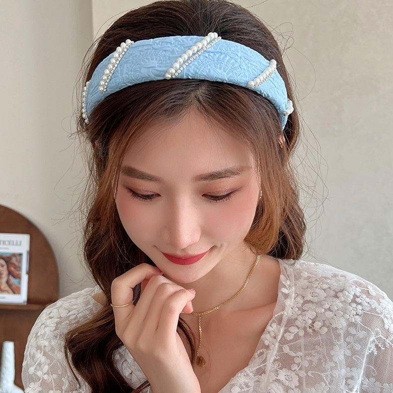 Pearl Mesh Small Flower Hair Band Blue Color
