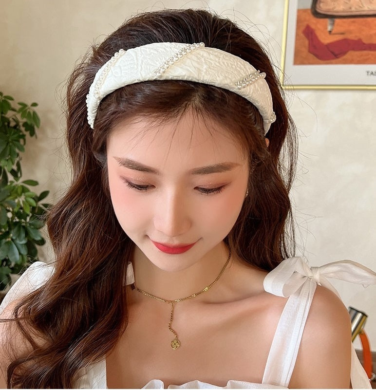 Pearl Mesh Small Flower Hair Band Blue Color
