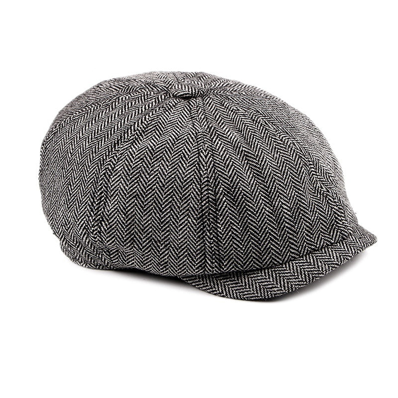 Fashion Retro Octagonal Hat Men's Plaid Beret