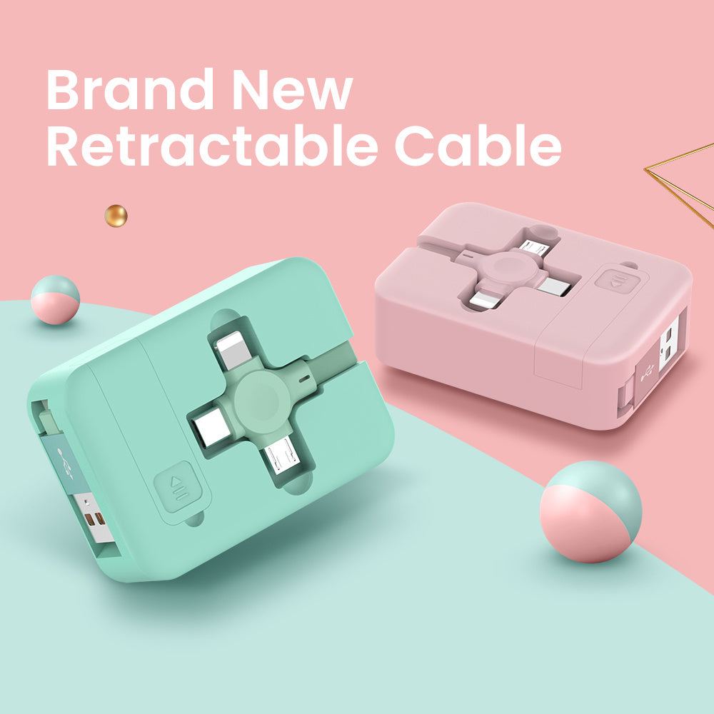 4 in 1 Retractable USB Cable Macaron Type C Micro iPhone