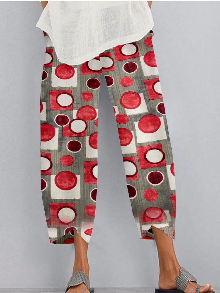 Women's Loose And Irregular Rendering Printing Elastic Waist Dungarees