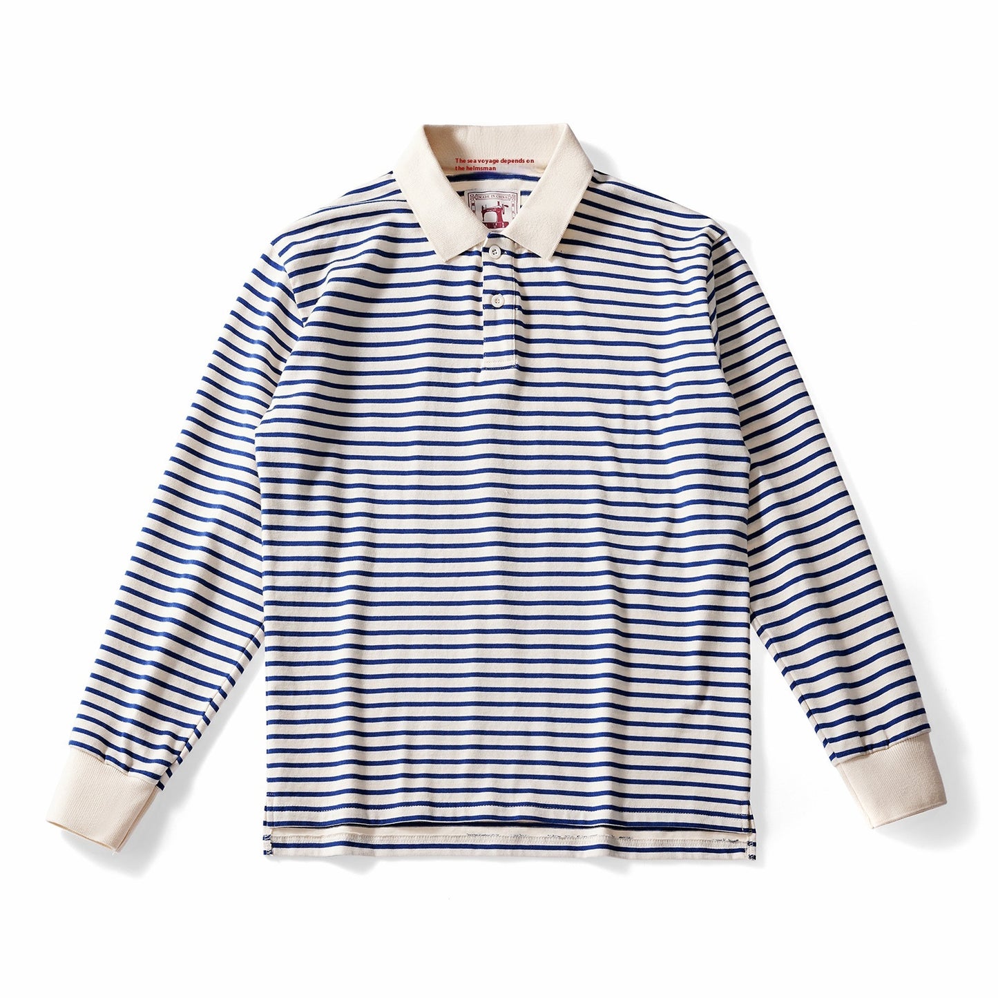 Men's Cotton Striped Long-sleeved Lapel T-shirt