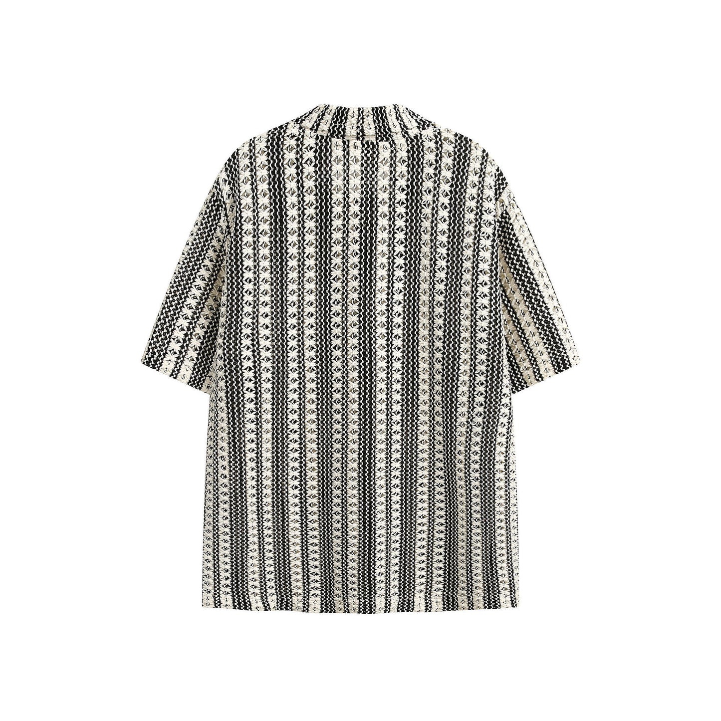 Summer Beige Black Colorblock Turnover Neck Shirt