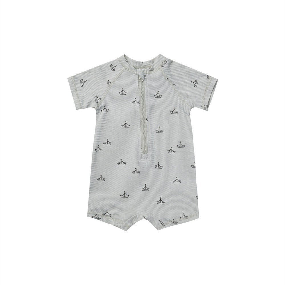Boys And Girls Baby Short Sleeve Quick-drying Printing One-piece Swimsuit