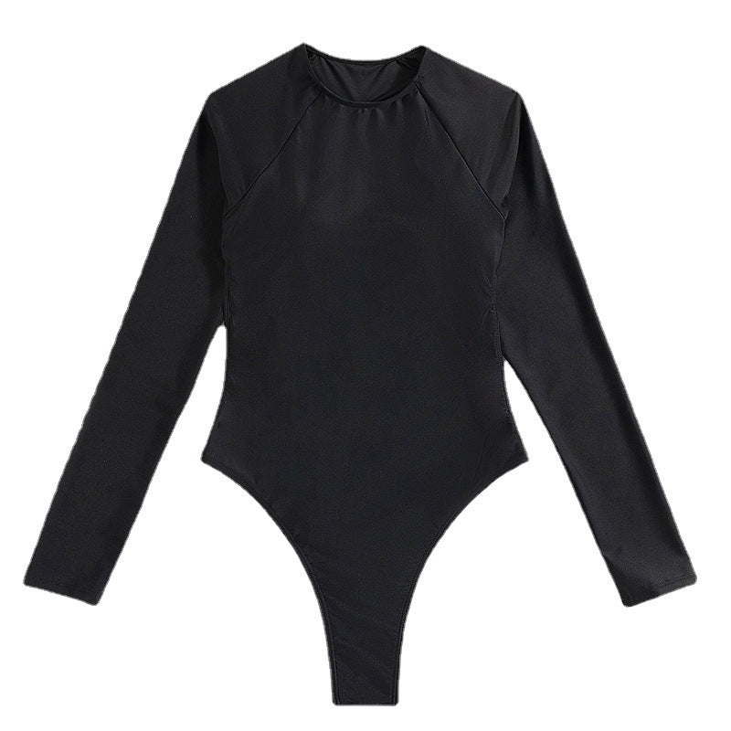 Long Sleeve Backless T-back Light Diamond One-piece Swimsuit