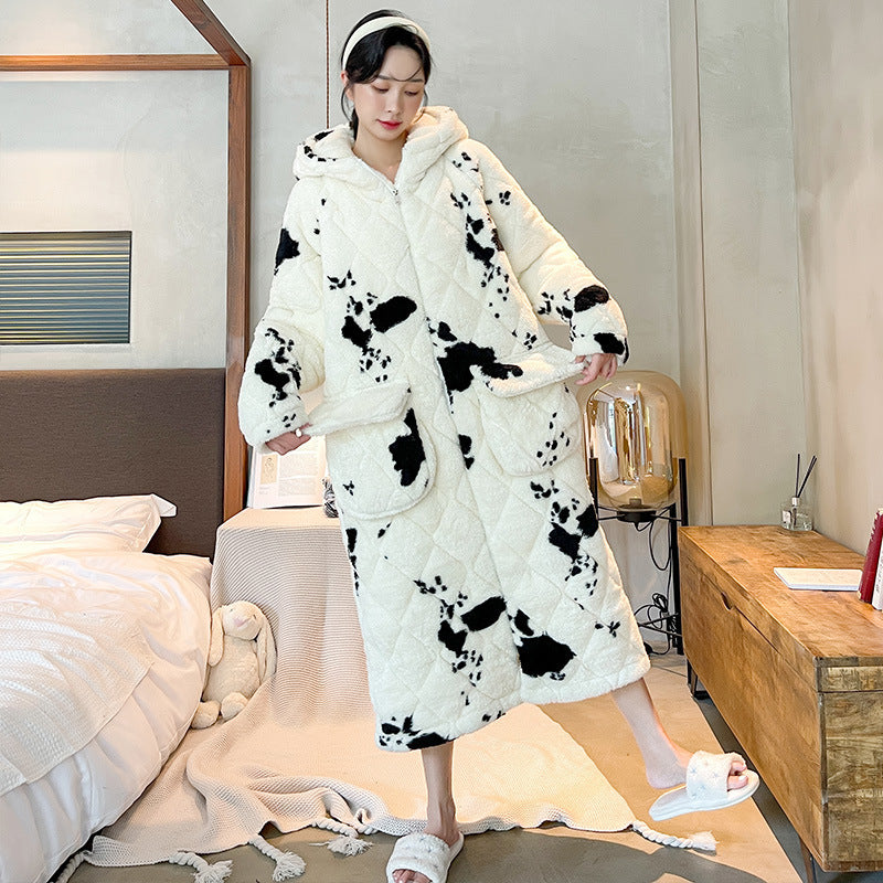 Winter Men's Quilted Cow Fleece Bathrobe Nightgown