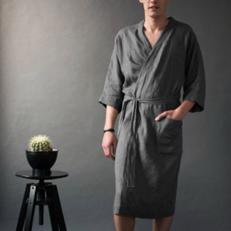 Men's Women's Long Linen Pajamas Robe Bathrobe