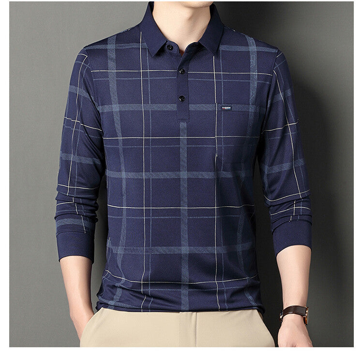 Men's Autumn Long Sleeve Striped Polo Shirt