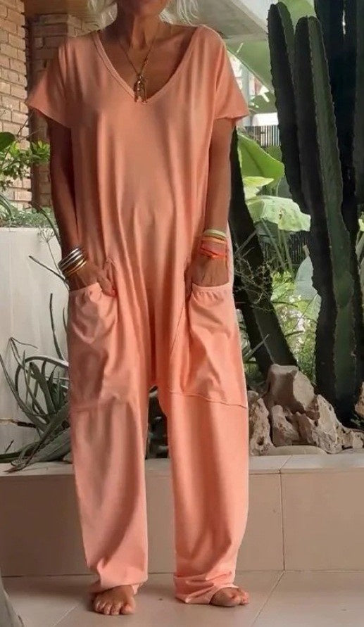 Oversized V-neck Pocket Jumpsuit