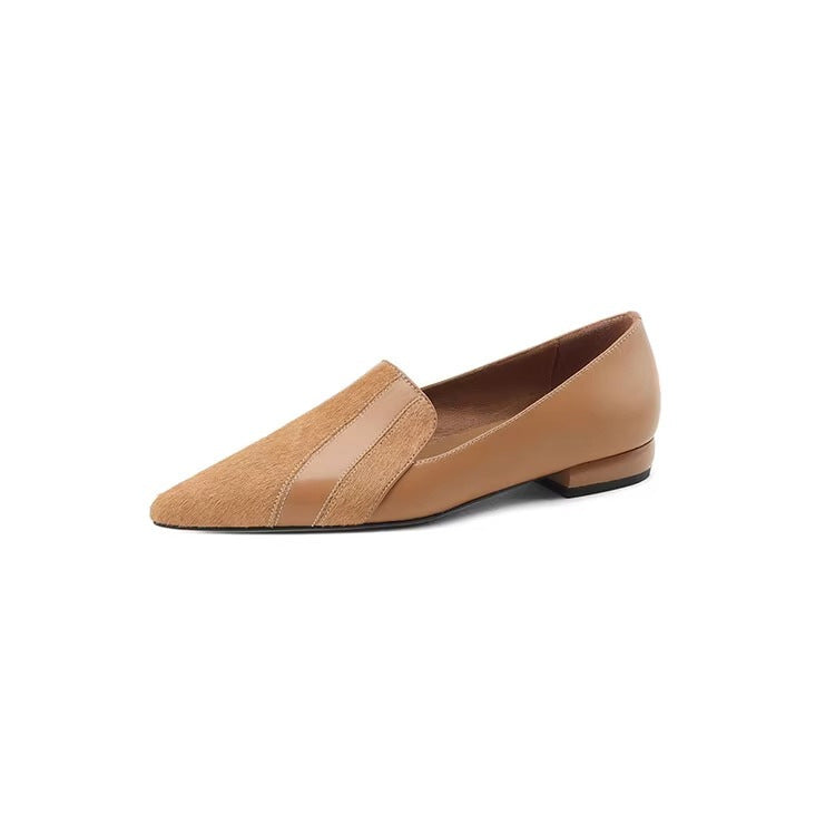 Stitched Leather Pointed Low-Cut Shoes