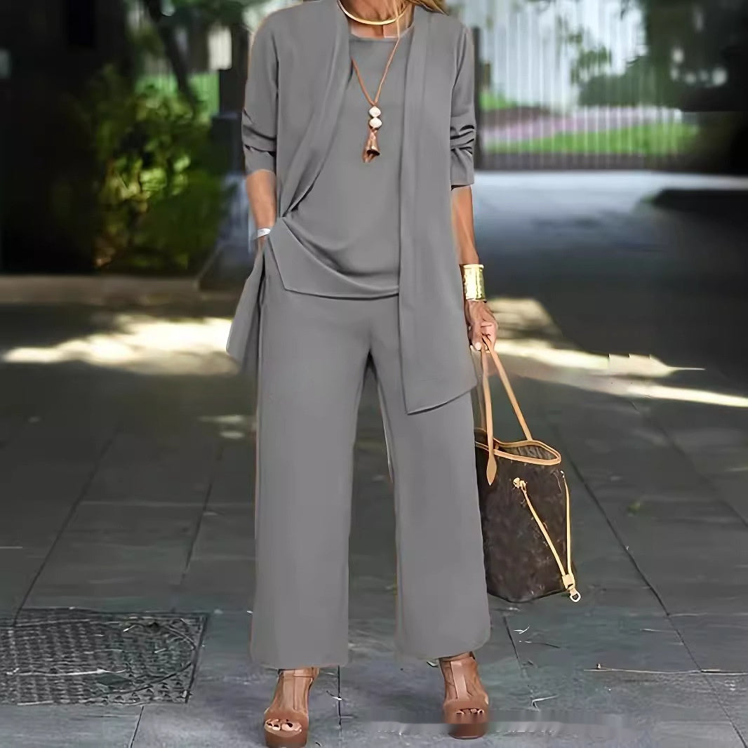 Sleeveless Top Cardigan Wide Leg Pants Suit