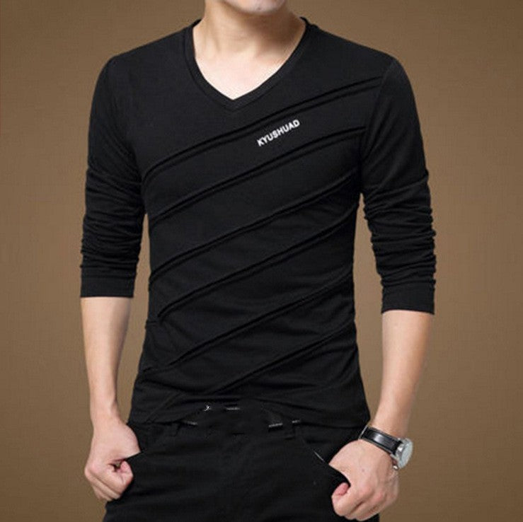 Men's Cotton V-neck Long Sleeve T-shirt