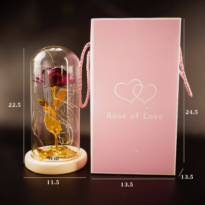 Gold Foil Rose Preserved Flower Gift Glass Cover