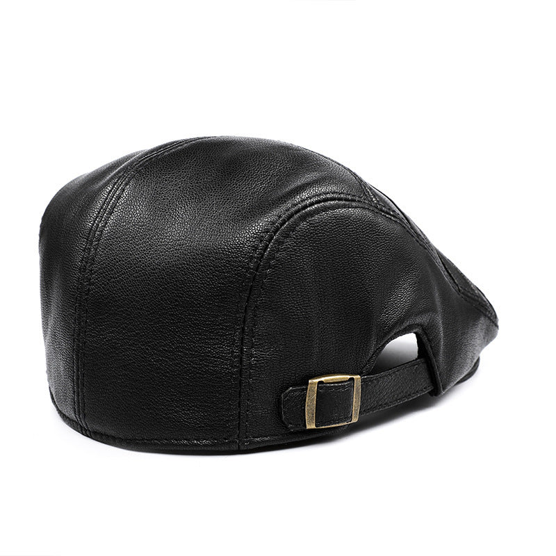 Autumn Winter Leather Men's Duck Tongue Beret