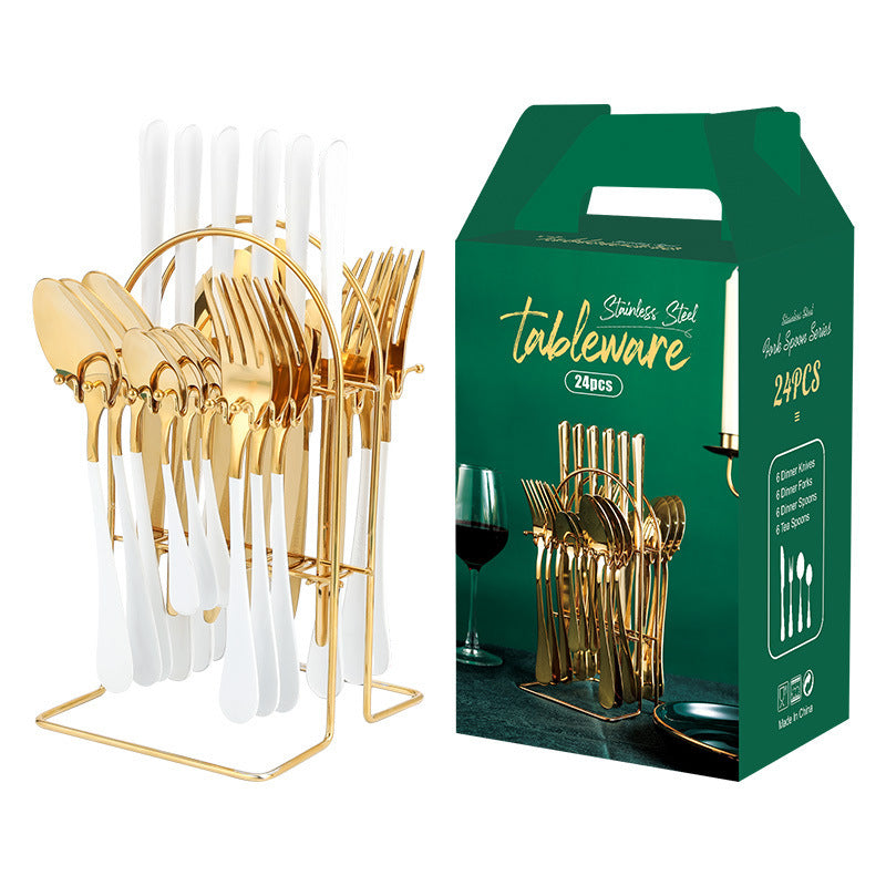 Gold Stainless Steel Cutlery Set With Rack