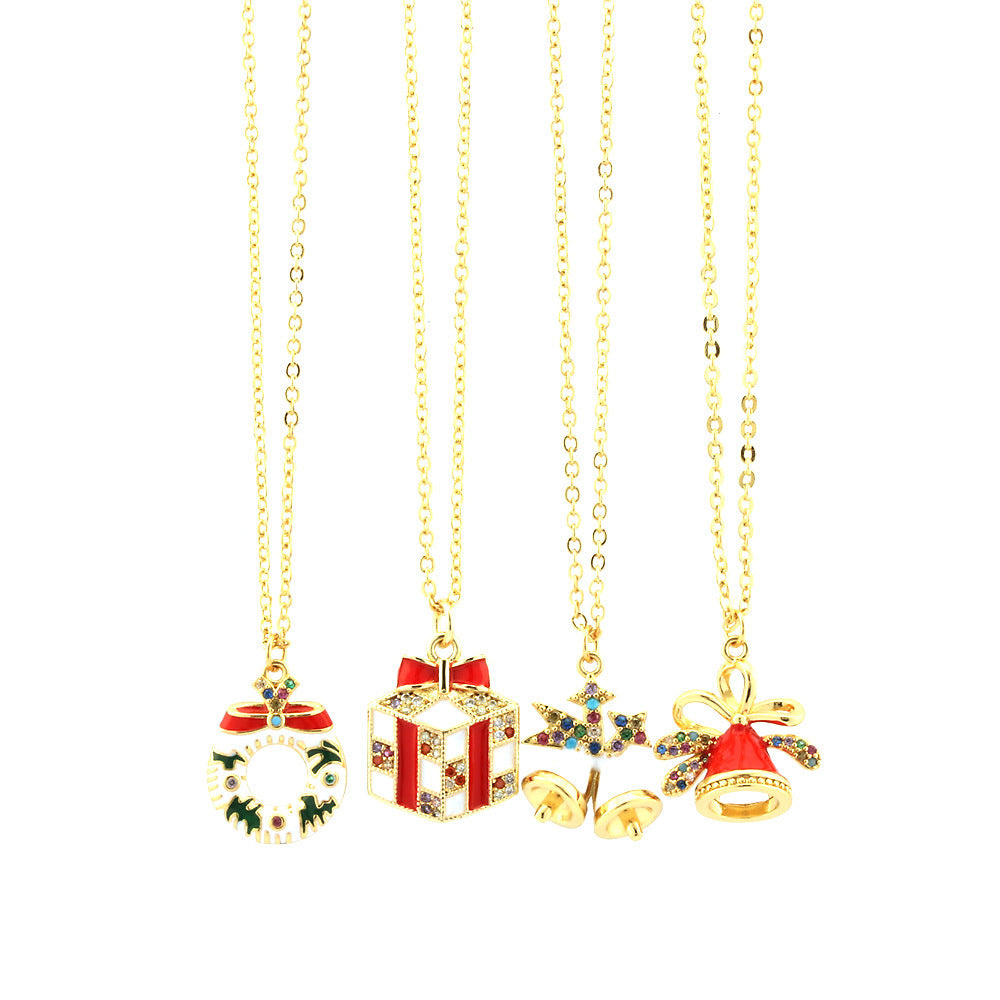 Christmas Necklace, Santa, Snowman, Rhinestones