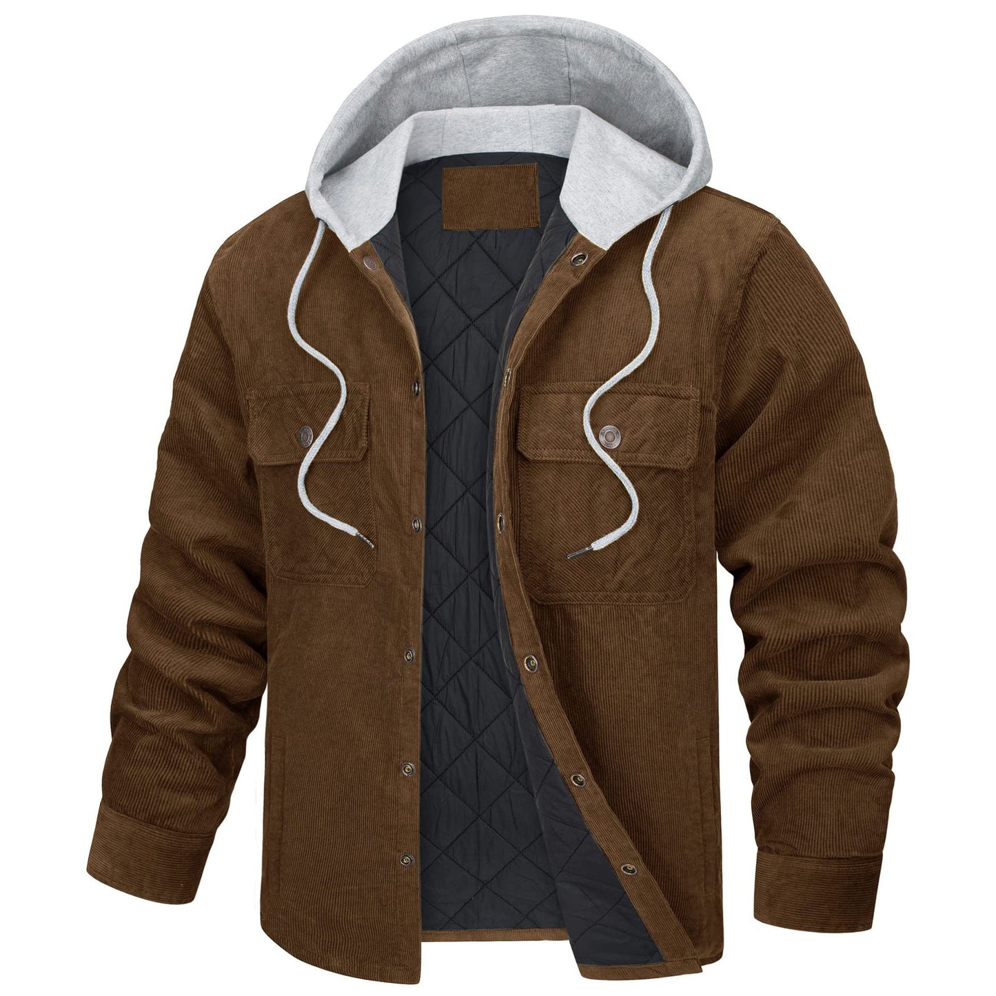 Corduroy Hooded Long Sleeve Cotton