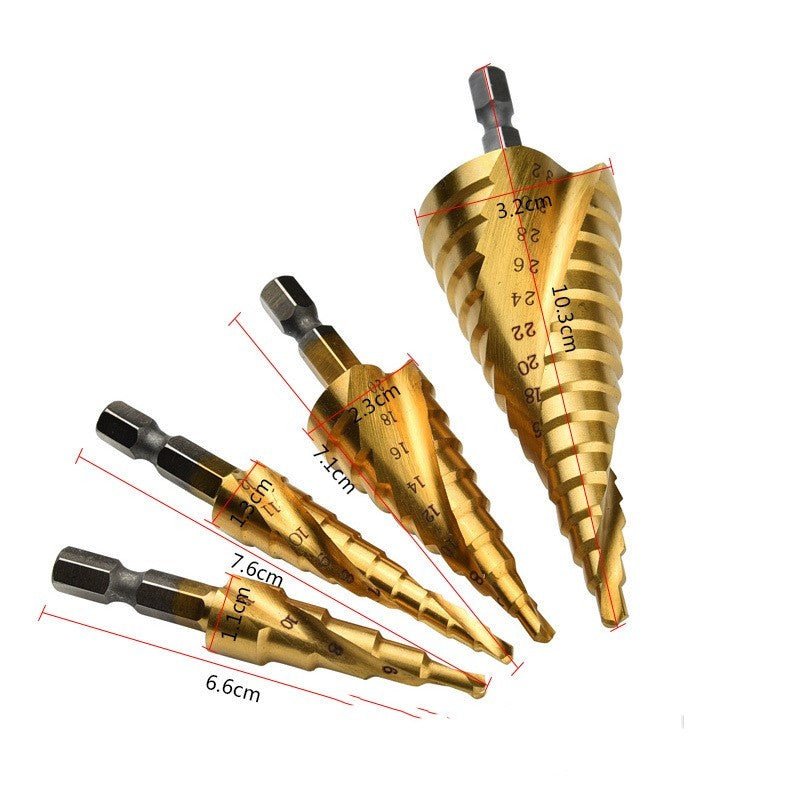 Titanium-plated Spiral Step Drill 4PC Set