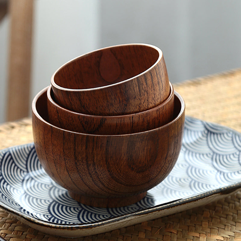 Japanese Style Wooden Rice and Soup Bowl