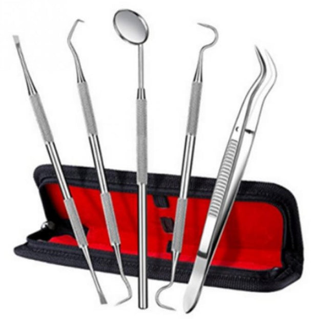 5pc Stainless Steel Dental Tool Kit Tooth Scraper Picks Mirror Oral Care Set