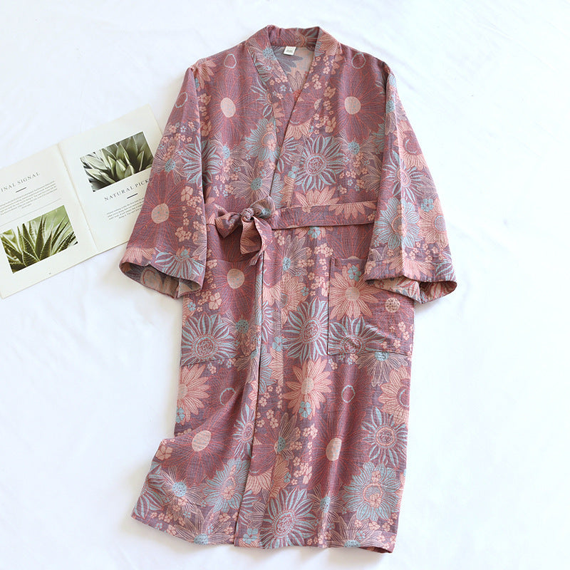 Couple Cotton Loose Lace Bathrobe Jacquard Pajamas