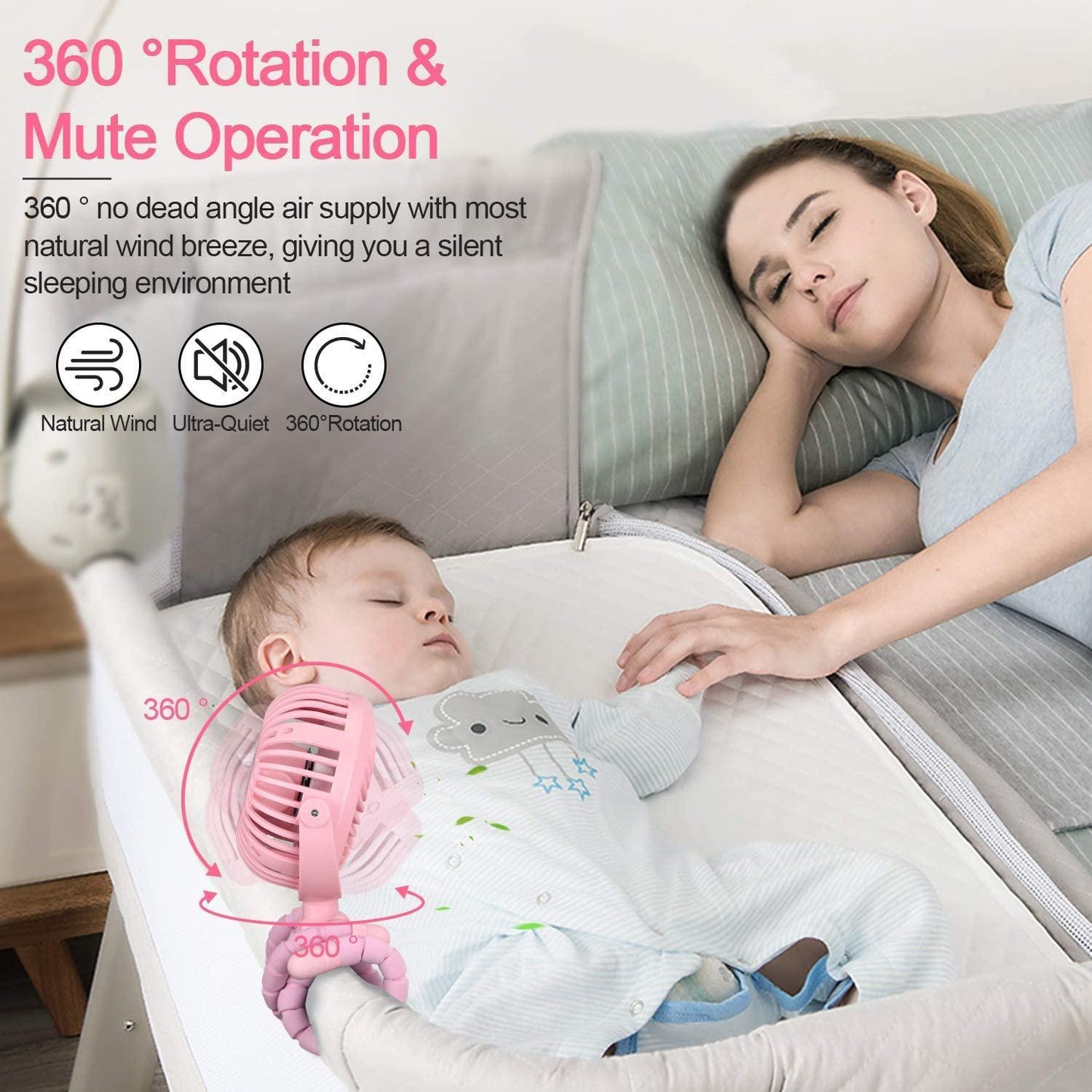 Portable USB Stroller Fan Baby Car Seat Accessory