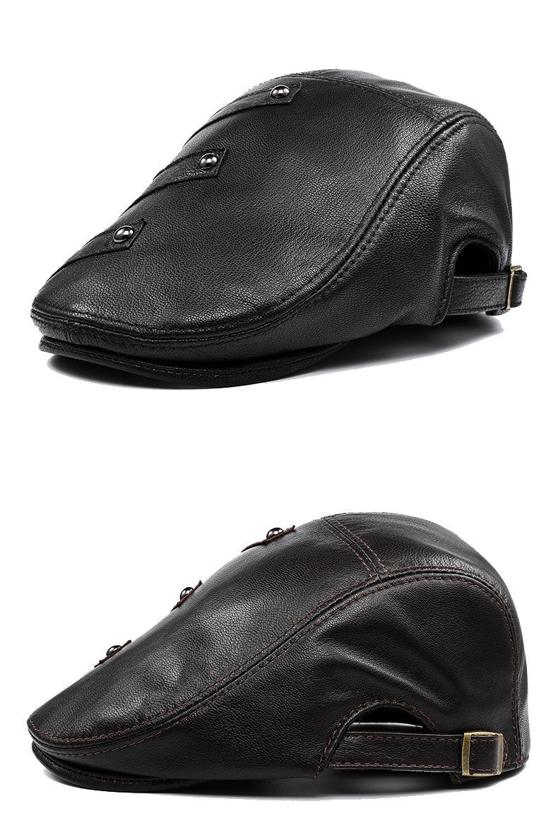 Autumn Winter Leather Men's Duck Tongue Beret
