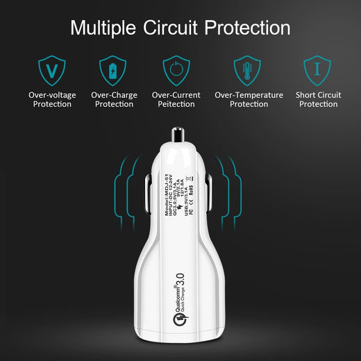 شاحن سيارة ثنائي USB بخاصية الشحن السريع 3.0