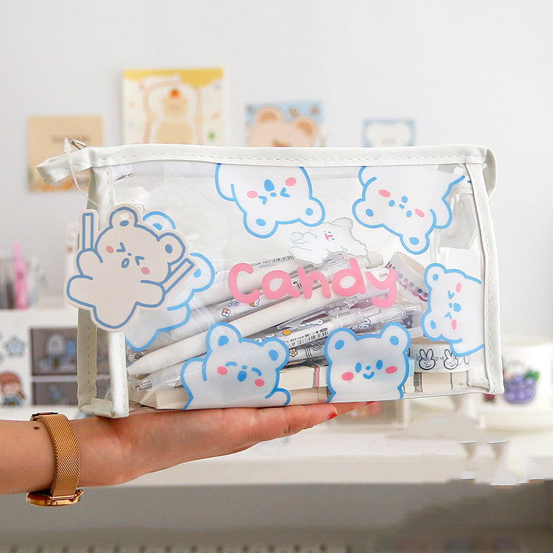 Japanese-Inspired Transparent Pencil Case for Girls