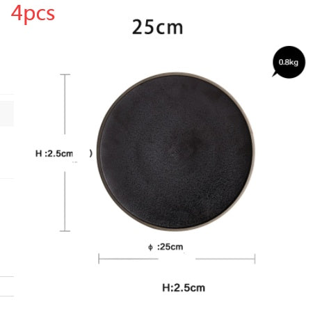 Black Crystal Ceramic Dessert Plate Round Flat Plate