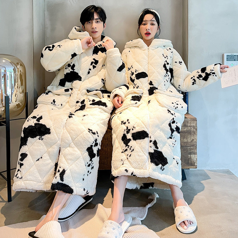 Winter Men's Quilted Cow Fleece Bathrobe Nightgown