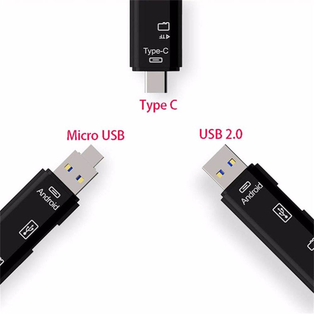 Type-C Micro USB to OTG Hub Adapter with TF Card Reader