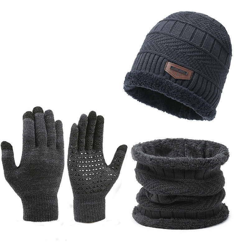 Men's Winter Scarf Gloves Hat Three-piece Set