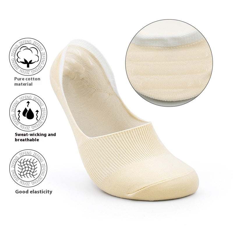 5 Pairs Invisible Boat Socks Women Summer Pure Cotton