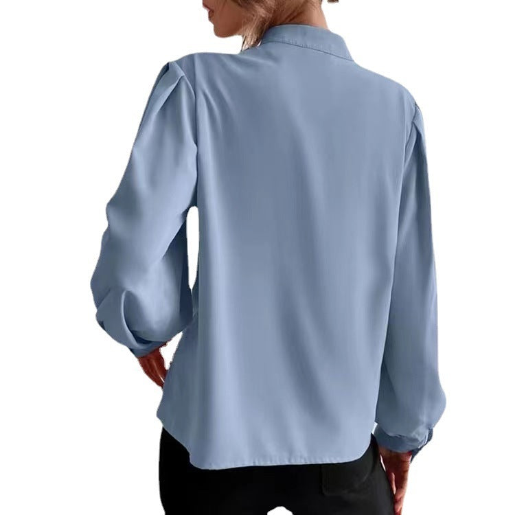 Solid Color Round Neck Long Sleeve Women's Shirt for Commute Style