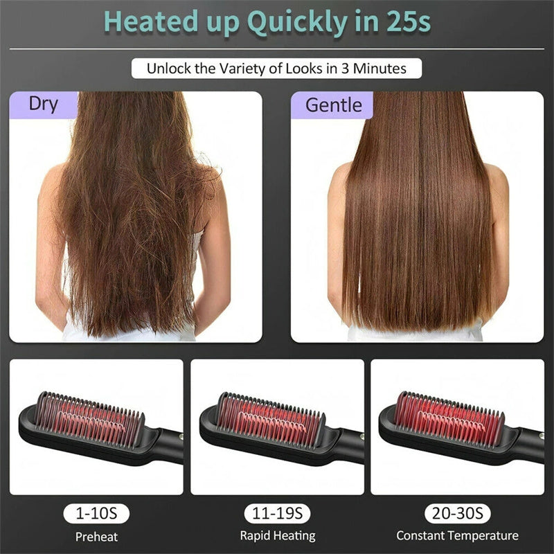 2 In 1 Hair Straightener Hot Comb Curling Brush
