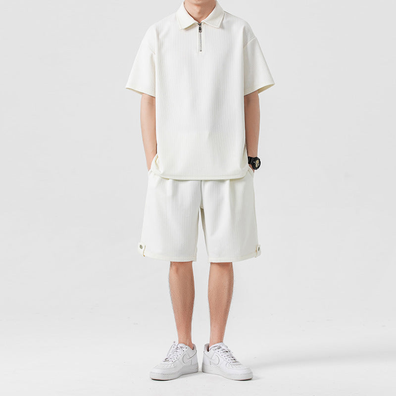 Polo Shirt Sports Shorts Solid Color Couple Suit
