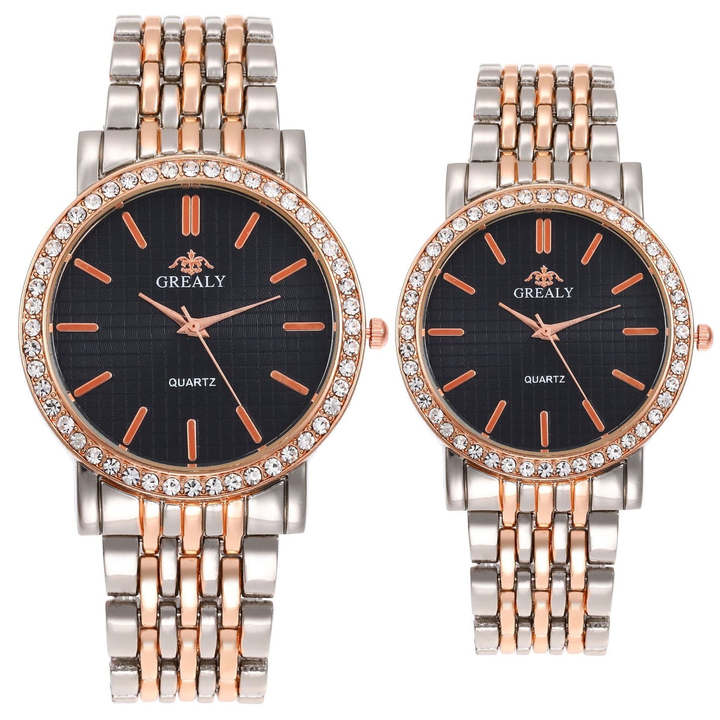 Simple Casual Quartz Watch with Steel Strap and Diamond Detailing
