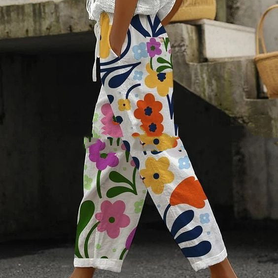 Women's All-match Elastic Waist Slimming Digital Printed Trousers