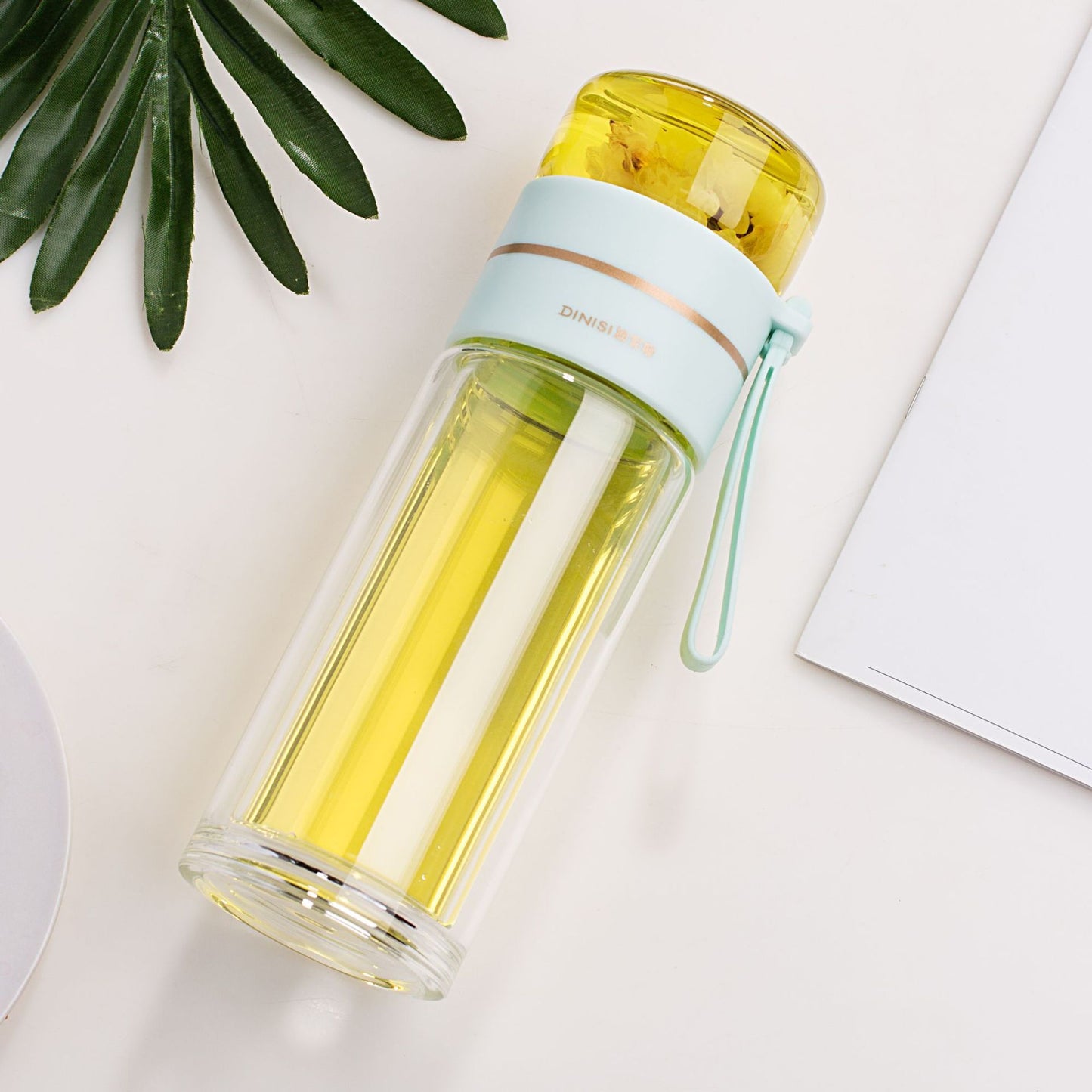 Glass Water Bottle with Tea Infuser and Double Wall