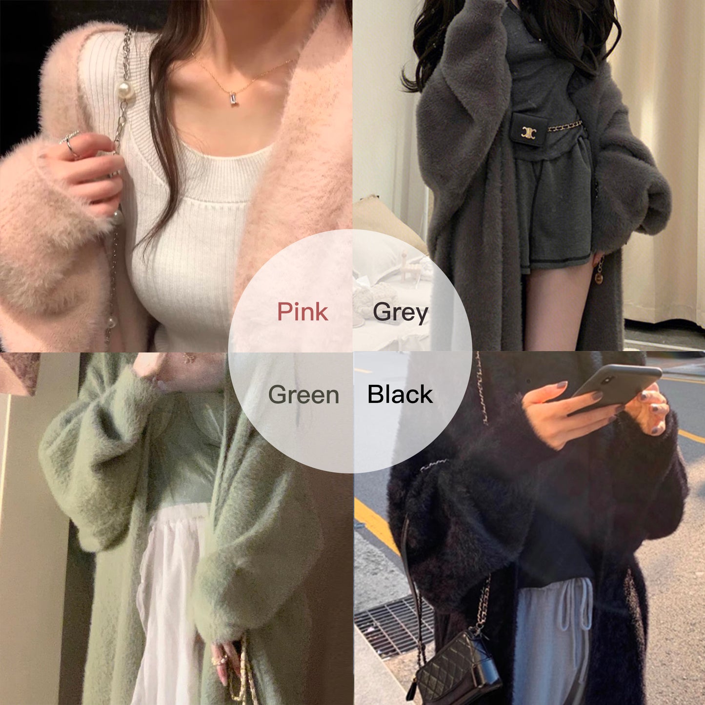 Women's Hooded Fur Cardigan, Thick Knit Handmade Spring Coat