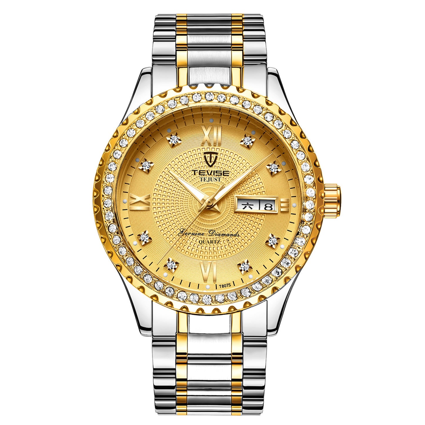 Gold Diamond Couple Quartz Watches