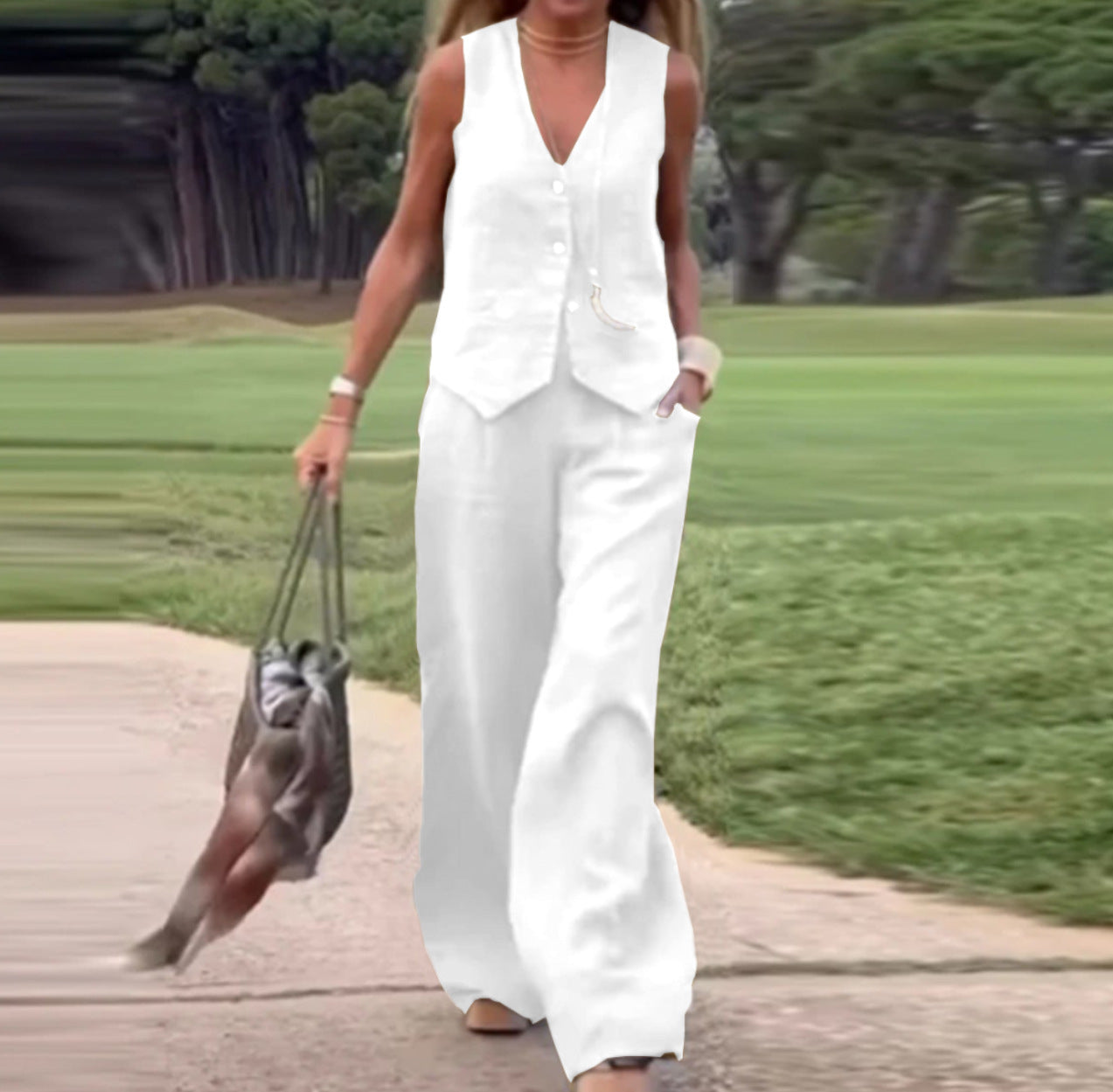 Women's Casual Solid Color Vest Trousers Suit