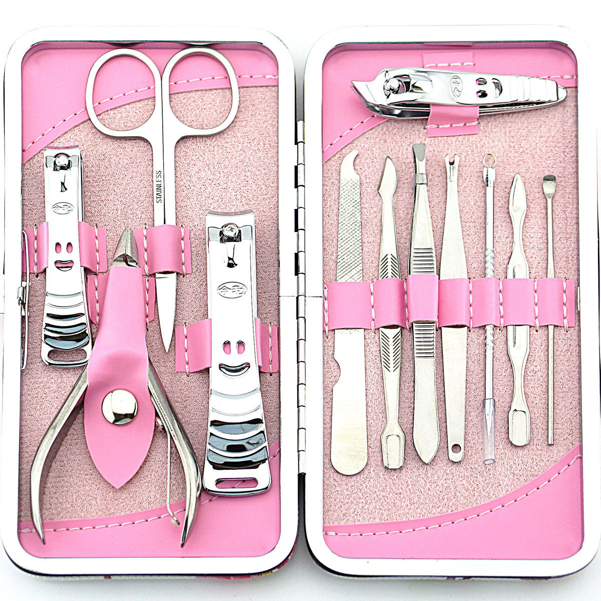 Stainless Steel 12-Piece Pink Flower Nail Clipper Set