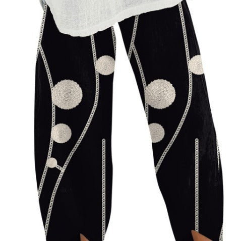 Slub Linen Loose Fashion Digital Printing Casual Pants