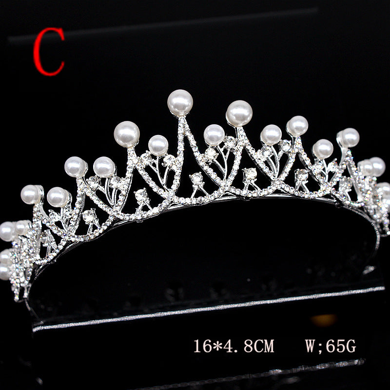 Vintage Pearl Rhinestone Crown Headband for Women - Alloy Hair Accessory Available in 7 Colors