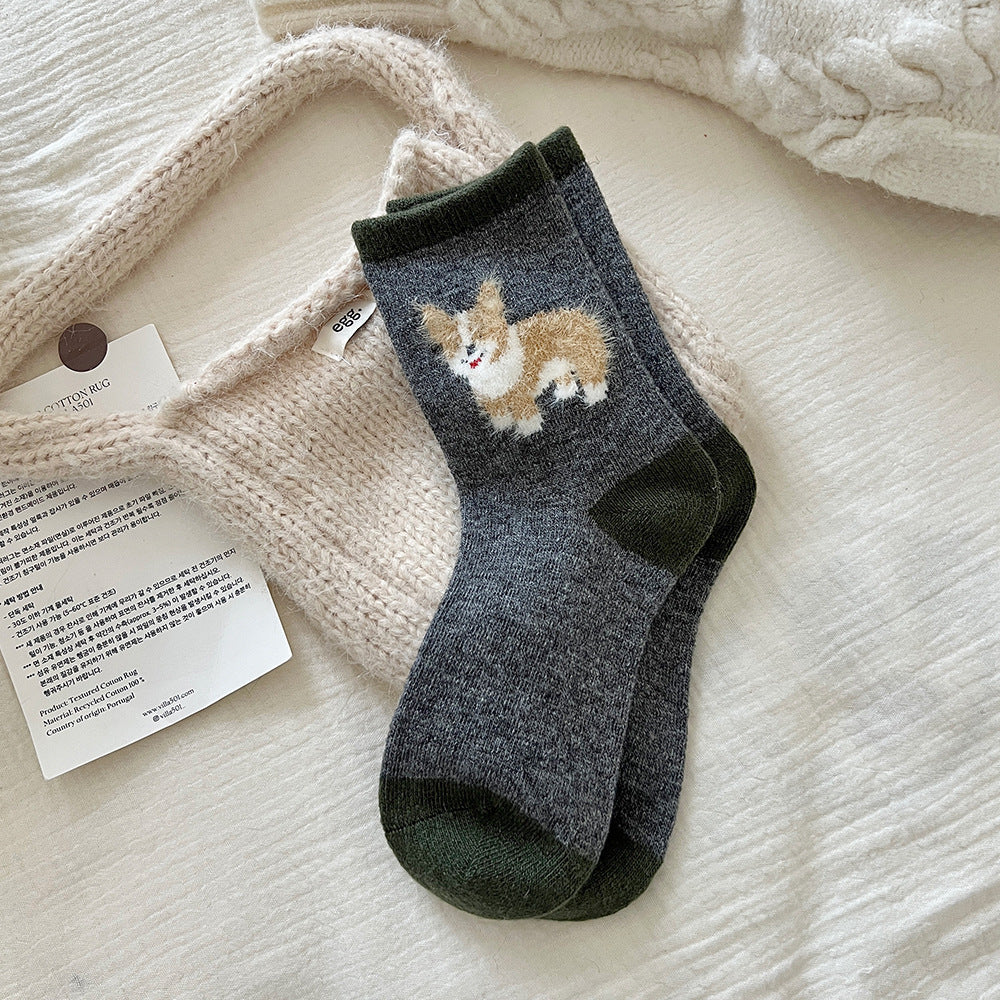 Thickened Contrast Color Mid-calf Wool Socks