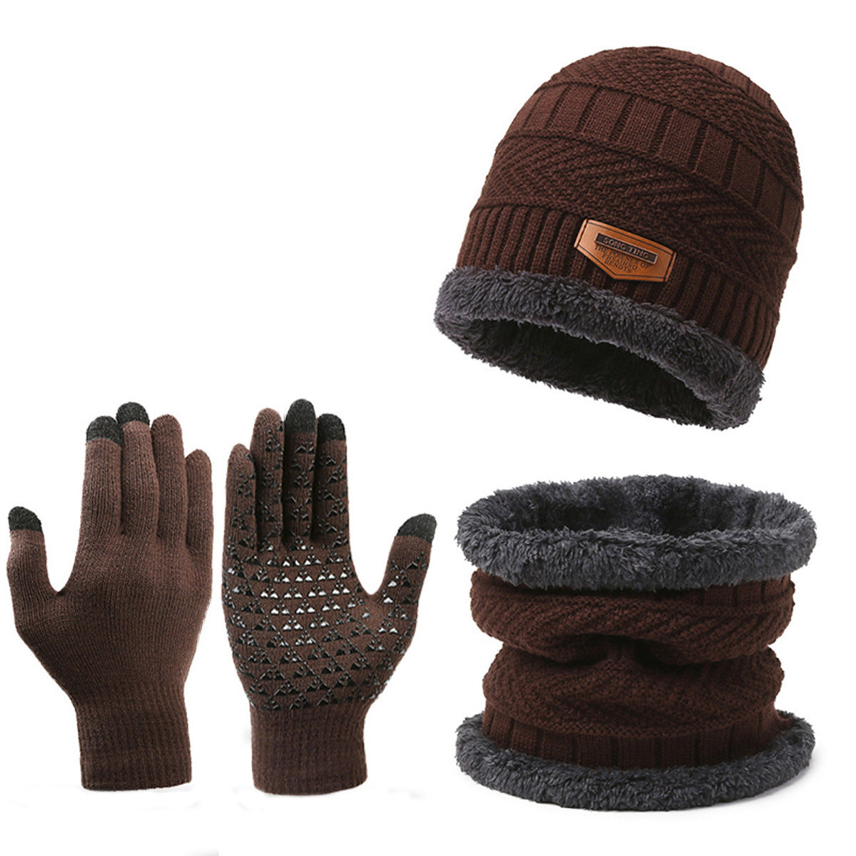 Men's Winter Scarf Gloves Hat Three-piece Set
